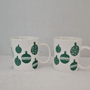Starbucks 2016 Vintage Holiday Green Modern Style Ornaments Coffee Tea Mug Set